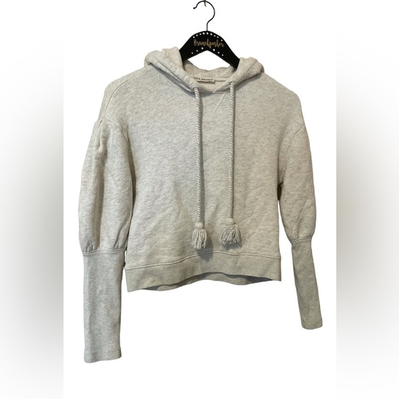 Ulla Johnson Oat Beige Cotton Tassel Drawstring Hoodie Sweatshirt - Picture 10 of 10